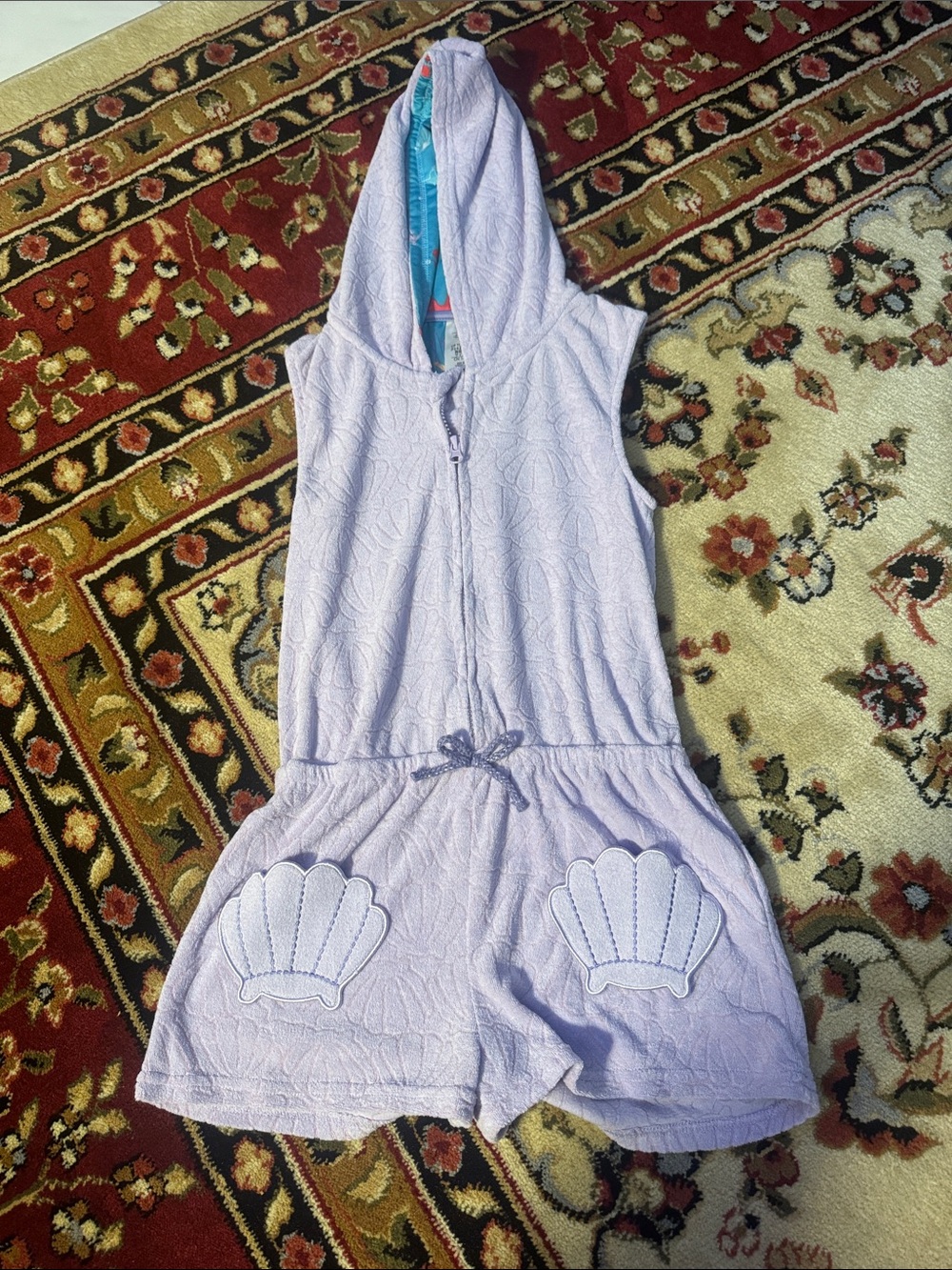 Disney Lilac Hooded Romper with Teal Mermaid Lining - Little Mermaid